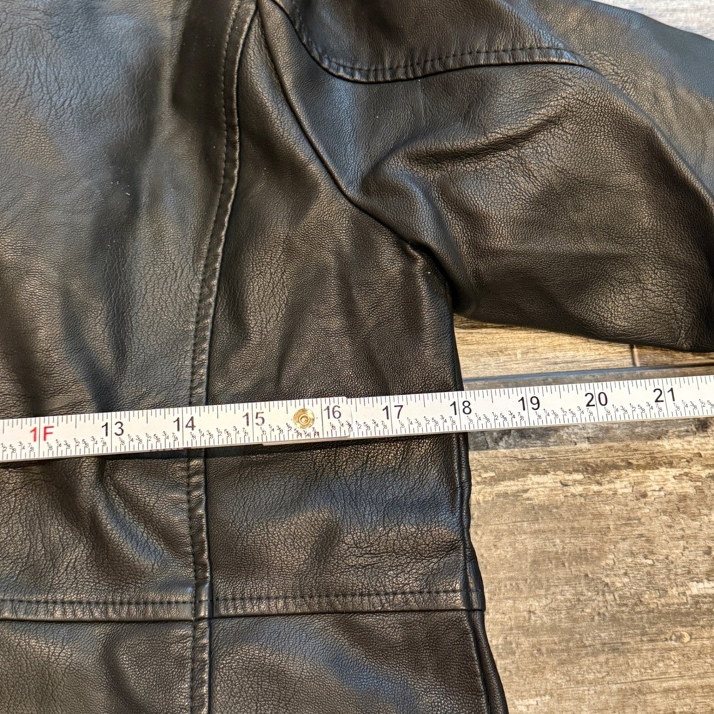 Levi Strauss & Co. Black Faux‎ Leather Moto Jacket Gray Hoodie Womens Medium NEW - Picture 13 of 16